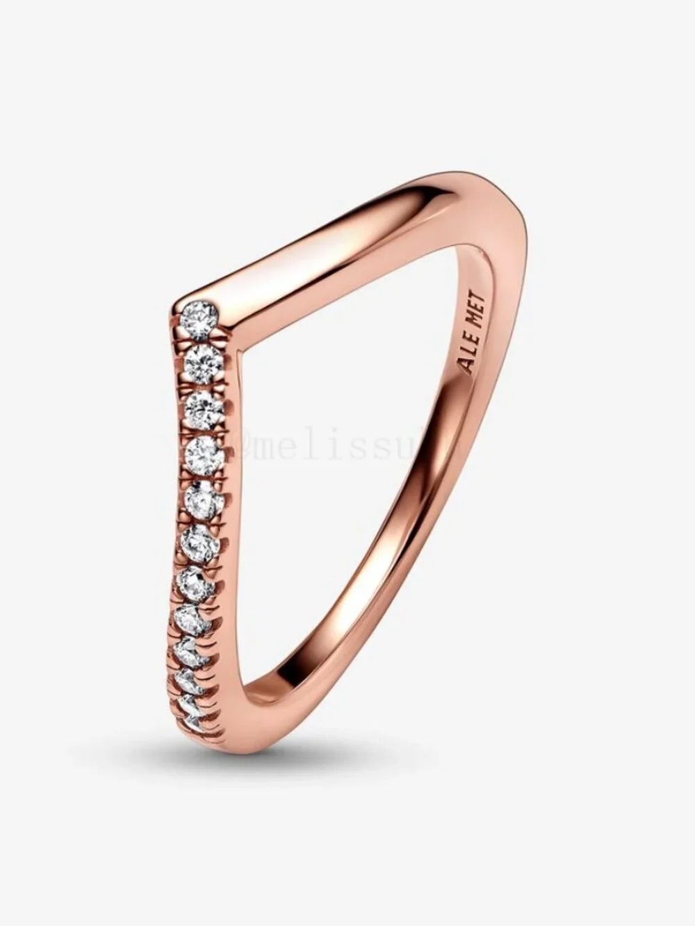 Pandora Rose Gold V-Shape Ring with Clear Stones